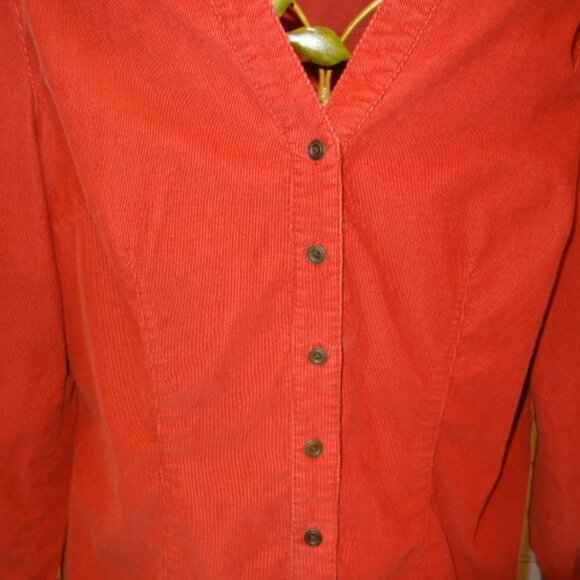 St. John's Bay Long Sleeve Red Corduroy Button Down V-Neck Shirt - Picture 3 of 6